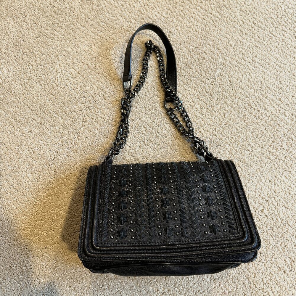 Zara Bag Black Woven Suede Leather Convertible Shoulder Crossbody 4135/004/040